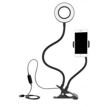 2 In 1 Cell Phone Clip Holder With LED Selfie Ring Light