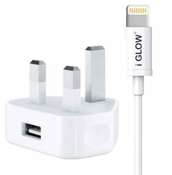 iGlow High-Quality 1A USB Port Mains Charger & Lightning Cable