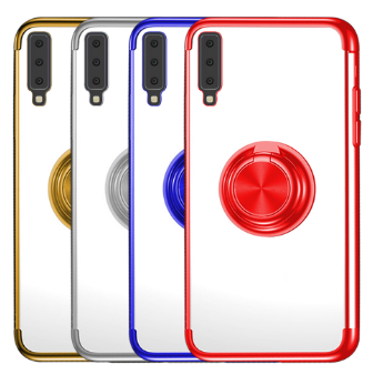Plating Soft TPU Protective Phone Case With Ring Holder For Samsung Galaxy A7 2018