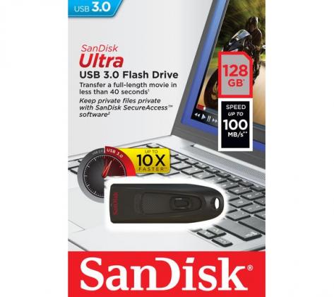 SANDISK Ultra USB 3.0 Memory Stick - 128 GB, Black