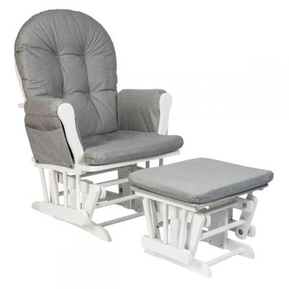Babylo Milan Glider Chair and Footstool - White and Grey