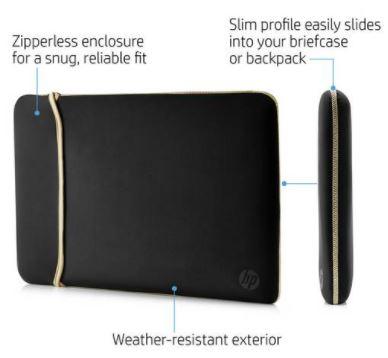 HP 15.6 Inch Reversible Laptop Sleeve - Gold and Black