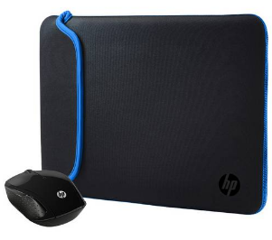 HP 200 Wireless Mouse and 15.6 Inch Black/Blue Sleeve Bundle