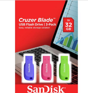 SanDisk Cruzer Blade USB 2.0 Flash Drive Pack of 3 - 32GB