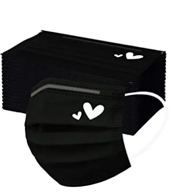 50PCS Black Disposable Face_Mask for Adults with Designs Cute Print Facemask