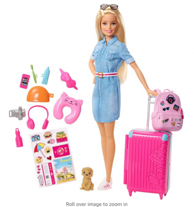 ​Barbie Travel Doll, Blonde, with Puppy, Opening Suitcase, Stickers and 10+ Accessories, for 3 to 7 Year Olds​​​, Multicolor