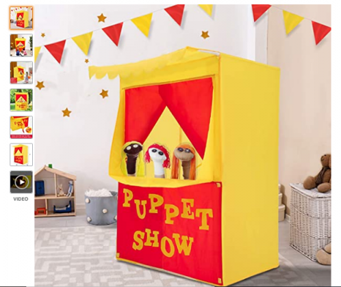 Alvantor Lemonade Stand Puppet Show Theater Pretend Playhouse Play Tent Kids on Stage Doorway Table Top Sets for Toddlers Curtain Fordable Rods Childr