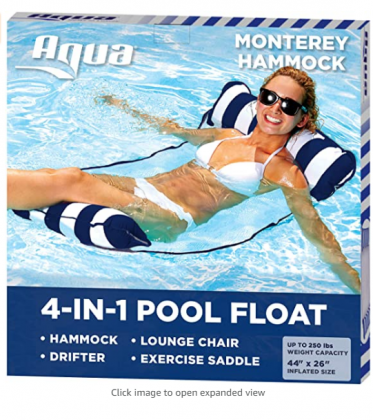 Aqua 4-in-1 Monterey Hammock Inflatable Pool Float, Multi-Purpose Pool Hammock (Saddle, Lounge Chair, Hammock, Drifter) Pool Chair, Portable Water Ham