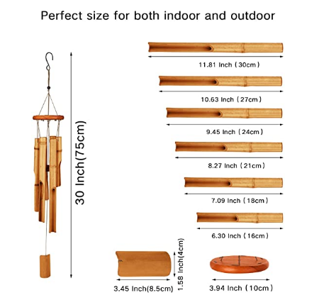 Bamboo Wind Chimes-30'' Wooden Wind Chimes for Outdoor & Indoor,Garden, Yark,Patio and Home Décor (30inch)