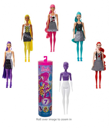 Barbie Color Reveal Doll with 7 Surprises: 4 Mystery Bags Contain Surprise Hair Piece, Skirt, Shoes & Earrings; Water Reveals Doll’s Look & Color Chan