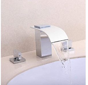 BULUXE Waterfall Bathroom Sink Faucet in Polished Chrome, 3 Hole Double Handles Widespread Bathroom Faucet Solid Brass