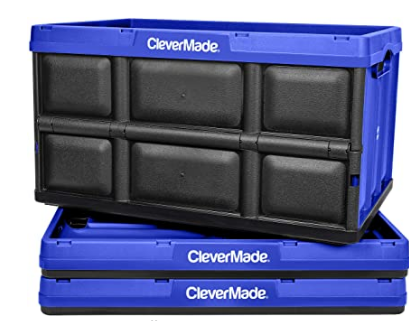 CleverMade 62L Collapsible Storage Bins - Durable Plastic Folding Utility Crates, Solid Wall Stackable Containers for Home & Garage Organization, Roya