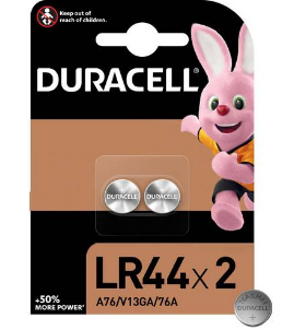 Duracell LR44 Alkaline Button Battery (76A) - Pack of 2