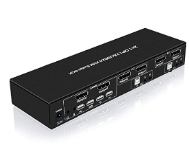 E-sds DisplayPort KVM Switch Dual Monitor 4K DP KVM Switch 2 Port, 2 Extral USB Ports, Audio and Microphone Output