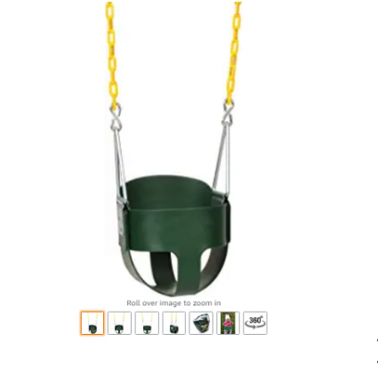 Eastern Jungle Gym Heavy-Duty High Back Full Bucket Toddler Swing Seat with Coated Swing Chains Fully Assembled, Green