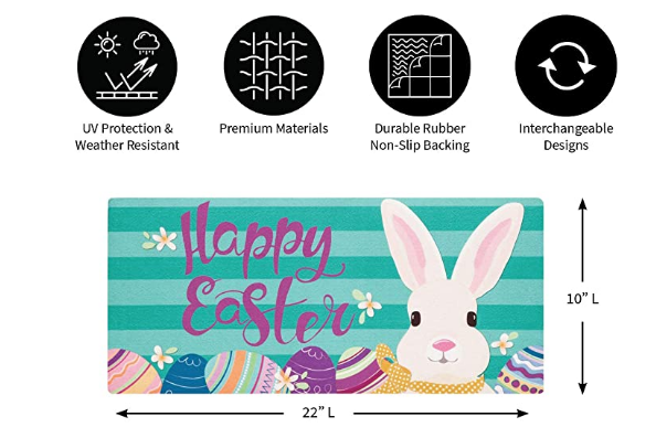 Evergreen Flag Beautiful Springtime Easter Bunny Outdoor Sassafras Switch Mat - 22 x 10 Inches Fade and Weather Resistant Outdoor Decoration for Homes