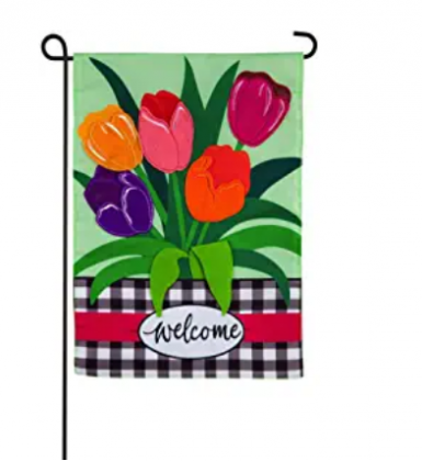 Evergreen Flag Indoor Outdoor Décor for Homes Gardens and Yards Welcome Spring Tulips Garden Applique Flag