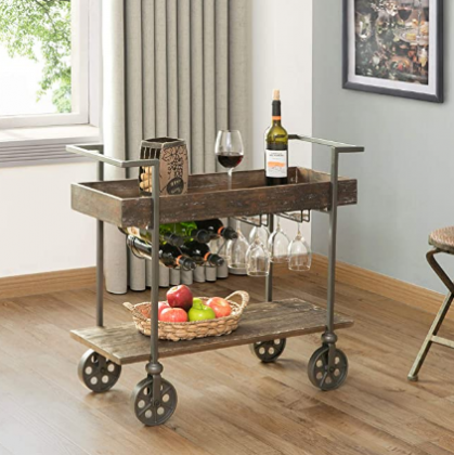 FirsTime & Co. Factory Row Industrial Farmhouse Bar Cart, American Crafted, Aged Black, 30 x 15 x 32.5 ,