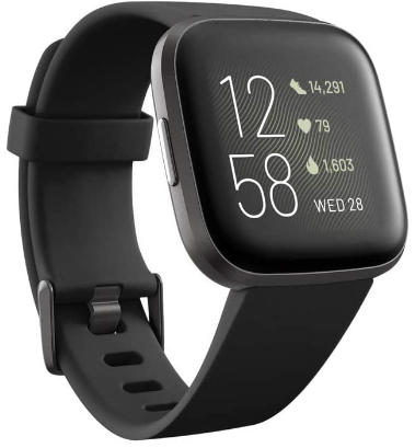Fitbit Versa 2 Health and Fitness Smartwatch with Heart Rate, Music, Alexa Built-In, Sleep and Swim Tracking, Black/Carbon, One Size (S and L Bands In