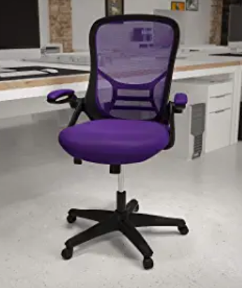 Flash Furniture High Back Purple Mesh Ergonomic Swivel Office Chair with Black Frame and Flip-up Arms