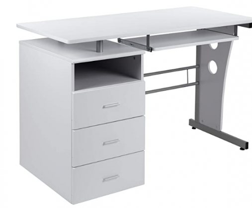 Flash Furniture White Desk with Three Drawer Pedestal and Pull-Out Keyboard Tray