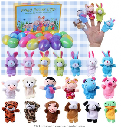 FunsLane 24pcs Easter Eggs Filled with Finger Puppets for Toddlers, 2.36 Inches Bright Colorful Plastic Easter Eggs for Kids Pinata Toys, Party Game P