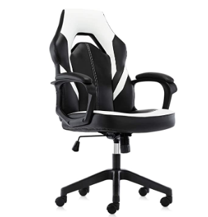 Gaming Chair Racing Office Chair, Leather High Back Home Office Task Computer Chair, Seat Height Adjustment Swivel Recliner Executive Chair (White)
