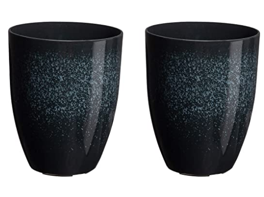 Glitzhome GH20290 Environmental Oversized Faux Ceramic Tall Bowl Plastic Pot Planter for Indoor & Outdoor, Set of 2, Black
