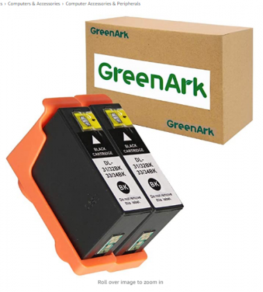 GREENARK Compatible for Dell Series 31 Ink Cartridges Black Use with Dell V525w, V725w All-in-One Printers 2 Pack for Dell 31 32 33 Black Ink Cartridg