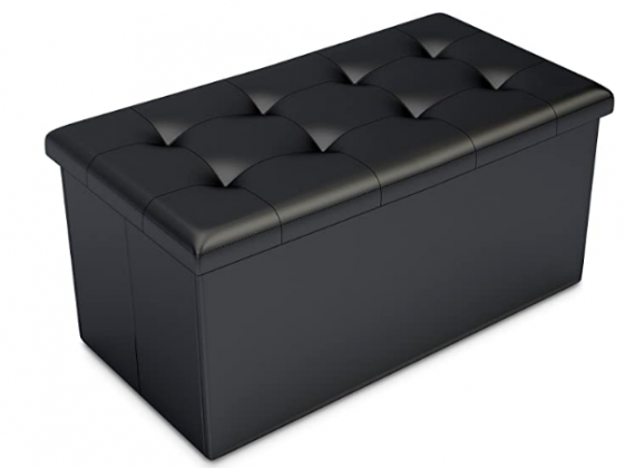 Home-Complete Storage Ottoman-Faux Leather Rectangular Bench with Lid-Space Saving Furniture for Blankets, Shoes, Toys and More-Organizer Trunk, Black