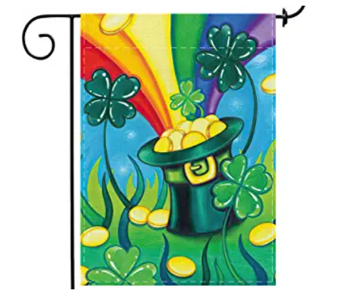 Home Garden Shamrock and Gold Coin Decorative Rainbow Pot St Patrick's Day Clover House Flag Banner Outdoor House Seasonal Decorative Sign 12 x 18 Dou