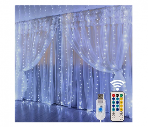 HOME LIGHTING Window Curtain String Lights, 300 LED 8 Lighting Modes Fairy Copper Light with Remote, USB Powered Waterproof for Christmas Bedroom Par