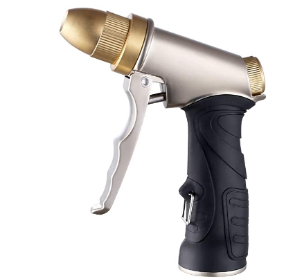 HOMY Garden Hose Nozzle, Heavy Duty Metal in Zinc Alloy Body with Full Brass Nozzle & ABS Plastic with Rubber Coating,4 Watering Patterns High Pressur
