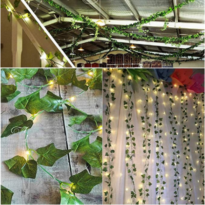 KASZOO 84Ft 12 Pack Artificial Ivy Garland Fake Plants, Vine Hanging Garland with 80 LED String Light, Hanging for Home Kitchen Garden Office Wedding