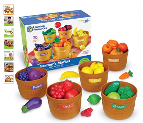 Learning Resources Farmer's Market Color Sorting Set, Homeschool, Play Food, Fruits and Vegetables Toy, Easter Toys, 30 Piece Set, Easter Gifts for Ki