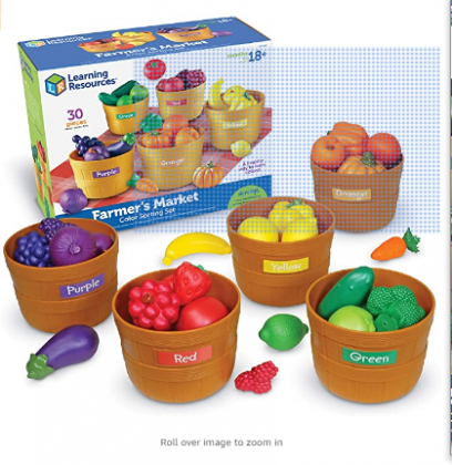 Learning Resources Farmer's Market Color Sorting Set, Homeschool, Play Food, Fruits and Vegetables Toy, Easter Toys, 30 Piece Set, Easter Gifts for Ki