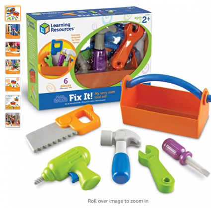 Learning Resources New Sprouts Fix It!, Fine Motor Tools for Toddlers, Pretend Play Toy Tool Set, Outdoor Toys, 6 Piece, Easter Gifts for Kids, Ages 2