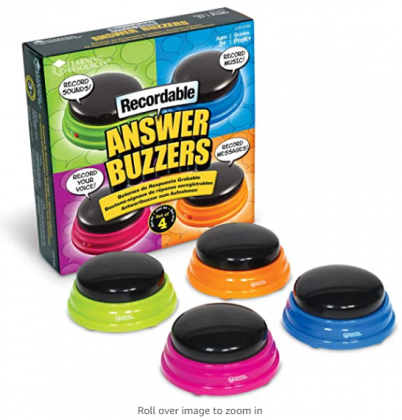 Learning Resources Recordable Answer Buzzers, Personalized Sound Buzzers, Talking Button, Set of 4, Easter Gits for Kids, Ages 3+