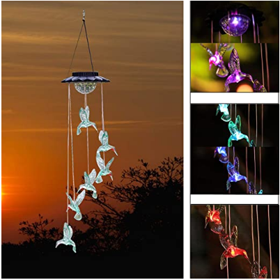 LED Solar Hummingbird Wind Chime, Color Changing Waterproof Solar String Lights Wind Chimes for Home,Party,Festival,Night Garden Decoration, Romantic