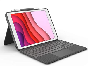 Logitech Combo Touch for iPad (7th and 8th Generation) Keyboard case with trackpad, Wireless Keyboard, and Smart Connector Technology – Graphite