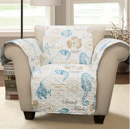 Lush Decor Harbor Life Arm Chair Furniture Protector, Blue/Taupe