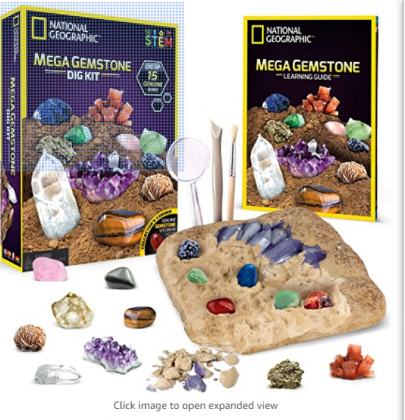 NATIONAL GEOGRAPHIC Mega Gemstone Dig Kit – Dig Up 15 Real Gems, STEM Science & Educational Toys make Great Kids Activities