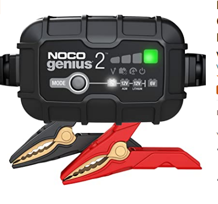 NOCO GENIUS2, 2-Amp Fully-Automatic Smart Charger, 6V and 12V Battery Charger, Battery Maintainer, Trickle Charger, and Battery Desulfator with Temper
