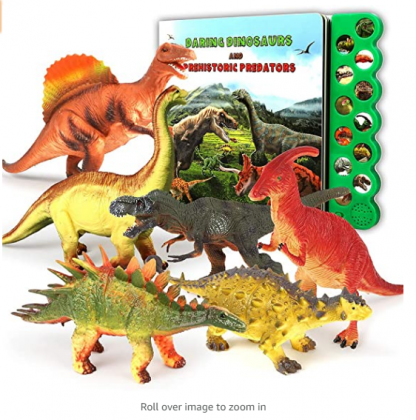 Olefun Dinosaur Toys for 3 Years Old & Up - Dinosaur Sound Book & 12 Realistic Looking Dinosaurs Figures Including T-Rex, Triceratops, Utahraptor, for