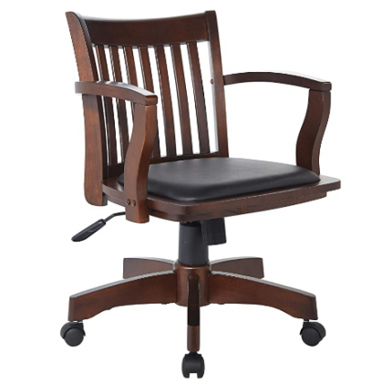 OSP Home Furnishings Deluxe Wood Bankers Desk Chair with Black Vinyl Padded Seat, Espresso