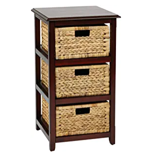 OSP Home Furnishings Seabrook 3-Tier Storage Unit with Natural Baskets, Espresso