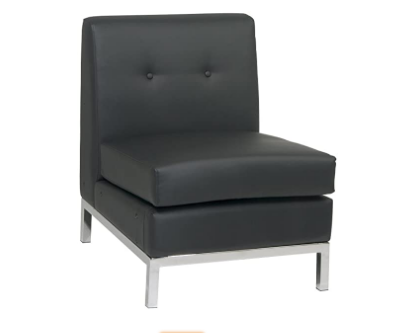 OSP Home Furnishings Wall Street Faux Leather Armless Chair with Chrome Finish Base, Black