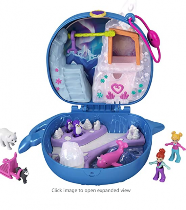 Polly Pocket Freezin' Fun Narwhal Compact with Fun Reveals, Micro Polly and Lila Dolls, Husky Dog & Sled, Polar Bear Figure & Sticker Sheet; for Ages