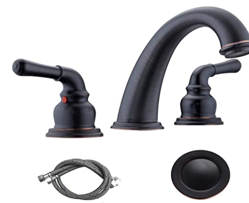 RKF Two Handle Widespread Bathroom Sink Faucet with Pop-up Drain with overflow and Faucet Supply Hoses,Oil Rubbed Bronze,WF014-8-ORB
