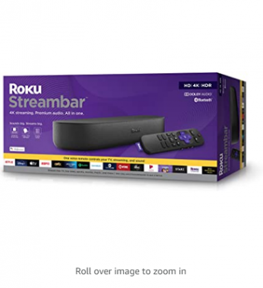 Roku Streambar 4K/HD/HDR Streaming Media Player & Premium Audio, All In One, Includes Roku Voice Remote, Released 2020